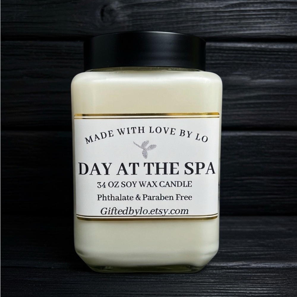 34 OZ “Day At The Spa" Soy Wax Candle - White